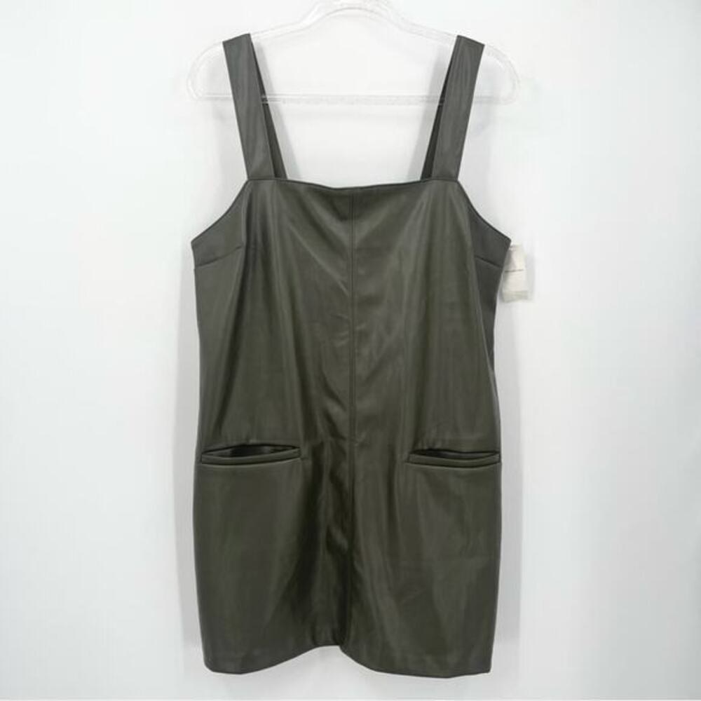 Abercrombie & Fitch‎ Vegan Leather Shift Mini Dress Large Olive Futuristic